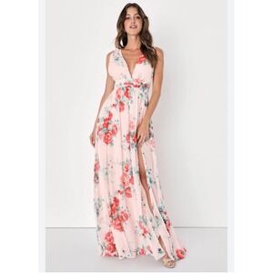 Lulus Garden Meandering Blush Floral Maxi Dress Womens‎ Small Wedding Guest